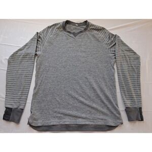 Lululemon Athletica Mens Striped Sports T-Shirt Gray Raglan Sleeve Crew Neck